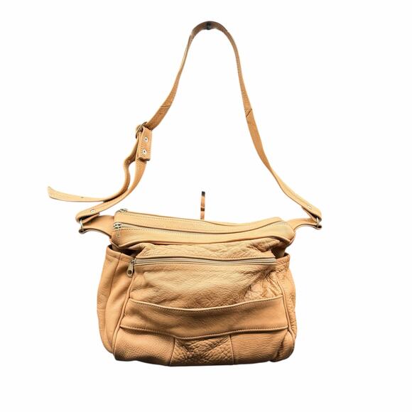 Vintage Genuine Leather Mexico Tan Crossbody Shoulder Bag Slouchy Boho - Picture 2 of 12